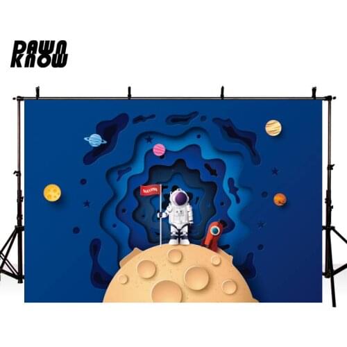 DAWNKNOW Customize Cartoon Space Planet Photography Background Backdrop Children Birthday Party Decoration Tapestry Photo Studio