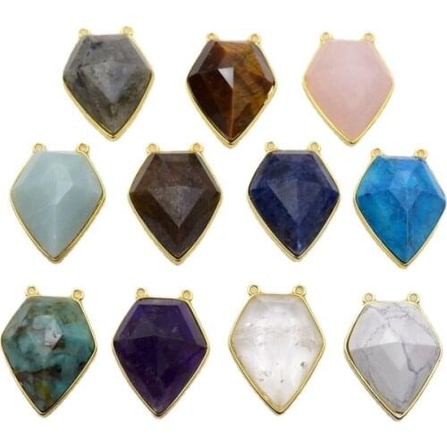 Faceted Amazonite gems-stone Quartz Crystal Healing Stone Arrowhead Pendant Gold Electroplated Connector with Double Bail Bezel