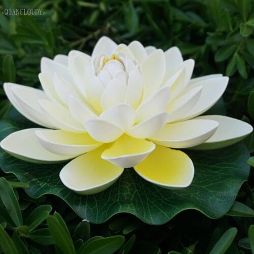 Artificial Beige Fake Lotus Lily leaf flowers Water POOL Floating pond flowers wedding decoration Garden 17CM B12