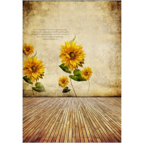 VinylBDS Photography Backdrops Photo Background Sunflower Wood Floor Brick Wall Backgrounds Photography Studio Backdrop LK-1314
