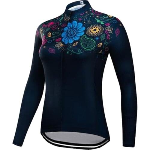Classic Women COLORFUL FLOWERS Cycling Jersey Long Sleeve Winter And Thin Bicycle Clothes Customized MTB Sport Wear Ciclismo