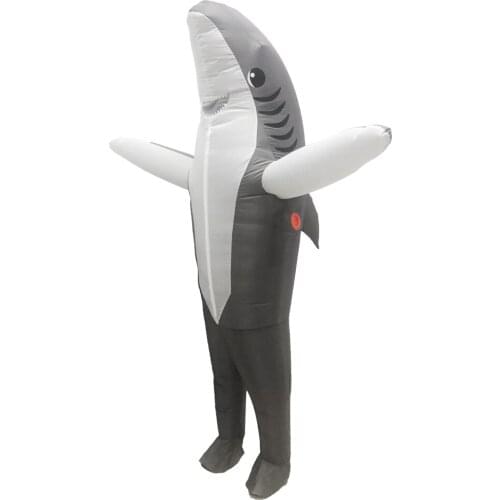Grey Adult Sea Animal Shark Inflated Garment Halloween Cosplay Costume Stand Full Body Jumpsuit Party Role Play Disfraz for Men