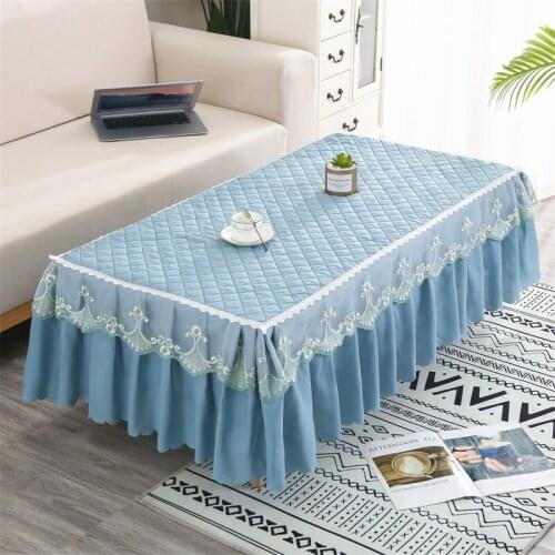 Lace Table Skirt Coffee Table for Living Room Rectangle Elegant Modern European Embroidered Dining Solid Color Tea Table Cloth