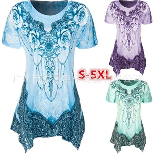Summer T Shirt Women 2021 Printed New Europe Short Sleeve T-shirt Irregular Female Female Tee Tshirts Dropshipping CHD2800