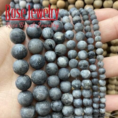 Natural Stone Dull Polished Matte Black Larvikite Labradorite Round Loose Beads 4 6 8 10 12 MM For Jewelry Making Wholesale 15"