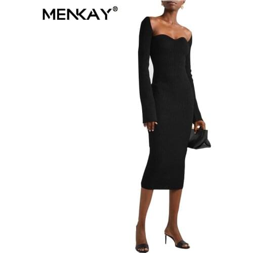 Модные трикотажные платья MENKAY China At AliExpress