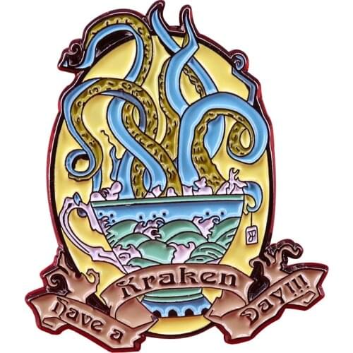 Mythical Kraken enamel pin cartoon Octopus Brooch Ancient Evil God Badges