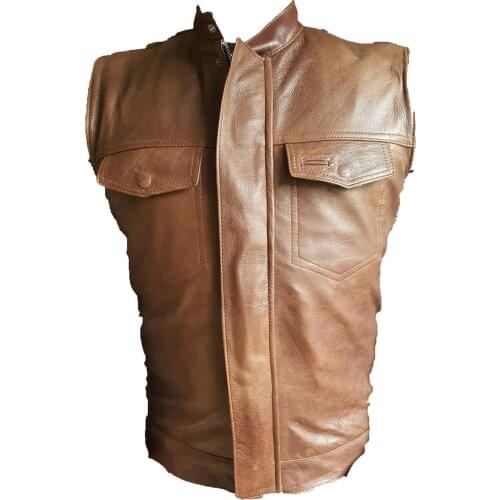 CREAZIONIINPELLE Mens Genuine Leather Jacket Made In Italy moto vest
