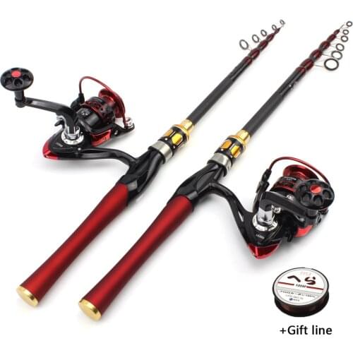 1.8m2.1m2.4m2.7m Rod Reel Combos Carbon Portable Telescopic Red Fishing Rod and Spinning Reel set Novice fishing pole pesca