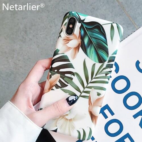 Netarlier ins Banana leaf Vintage Floral Case For iPhone 6 6S 6Plus 7 8Plus IX XR Xs Max High Quality Matte IMD Soft Phone Cover