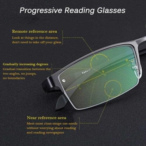 New intelligent zoom multi-Functional Reading Glasses Progressive Multifocal Men Eyewear Anti-blue light Half-Frame Eyeglasses