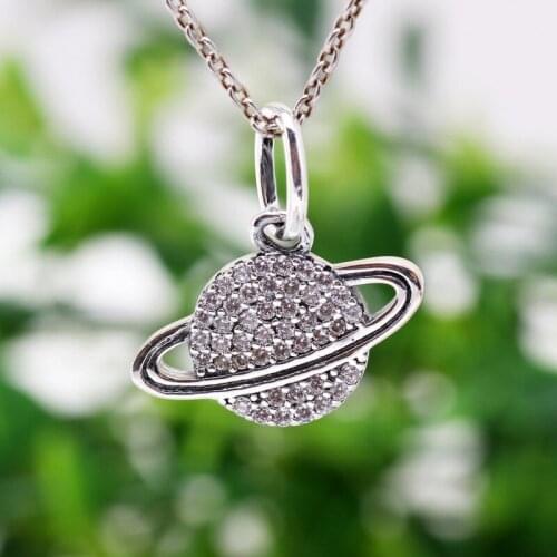 New Original 925 Sterling Silver Beads Planet Space Dangle Charm Clear CZ Fit Pandora Bracelets Women DIY Jewelry Dropshipping