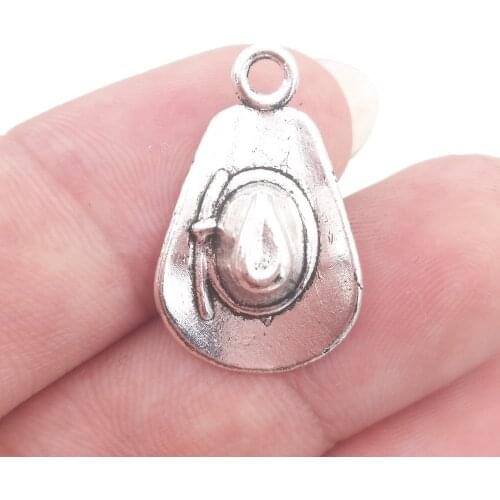 BULK 30 Zinc Alloy Cowboy Cowgirl Hat Charms Western Theme Vintage Silver Plated Pendant for Bracelet 13*20mm 1.4g