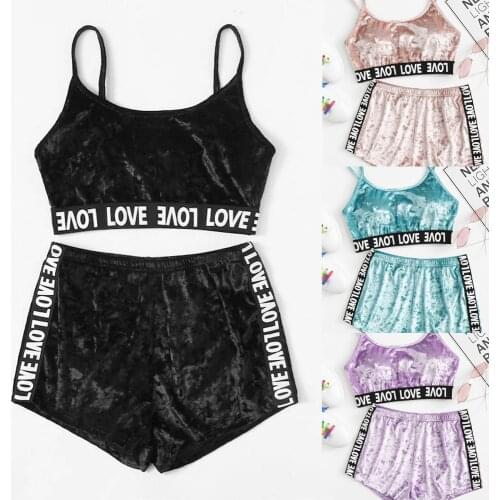 Women New Fashion Velvet Pajama Sets Sexy Strappy Crop Top Shorts Slim Lingerie Sleepwear Lady Babydoll Nightwear Pajamas Set