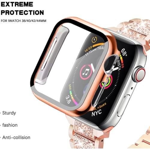 Full cover for Apple Watch series 6 SE 5 4 3 2 1 bumper hard case with glass film for iWatch screen protector 38mm40mm 42mm 44mm