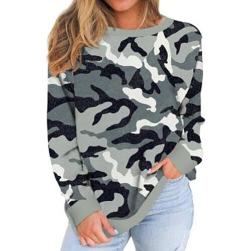 Casual Women Camouflage Print Top Spring Autumn O-neck Long Sleeve T-shirt Ladies Loose T Shirts Tops Plus Size