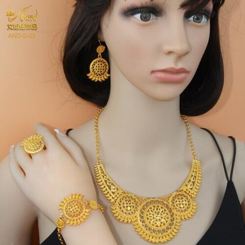 Luxury Jewellery Gold Color Collares Necklace Earrings Sets Dubai Wedding Ornament Bridal Gifts For Women African Party Jewelry