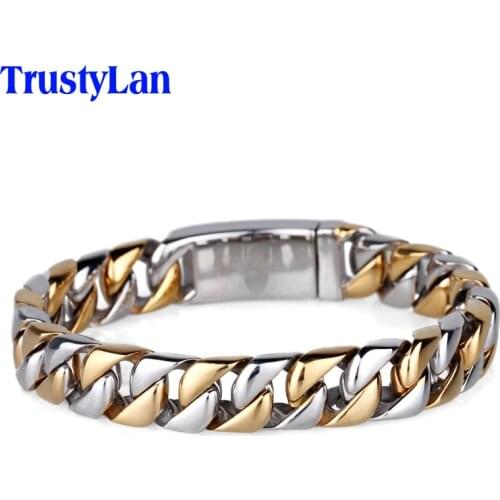 TrustyLan Never Fade Gold Color Bracelet Men 22CM Length Link Chain Armband Mens Bracelets & Bangles 2018 Man Wristband Gift