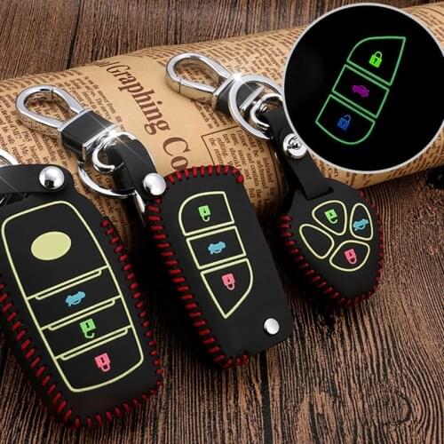 For Toyota Hilux Fortuner Land Cruiser Camry C-HR Corolla Funcargo RAV4 Luminous leather Car Key Case accessories decoration