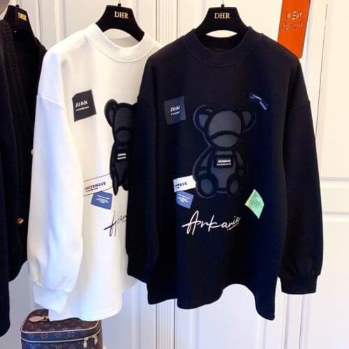 Three-dimensional Bear Letter Hoodie Womens Loose Mid-length Long-sleeved Womens Sweatshirt Winter Womens Super Dalian Hoodie