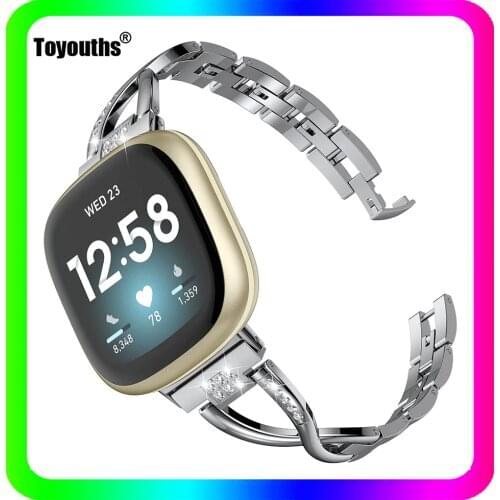Toyouths Stainless Steel Strap For Fitbit Versa 3 Bling Diamond Wrist Bracelet Watch Accessories Watch Band for Fitbit Versa 3