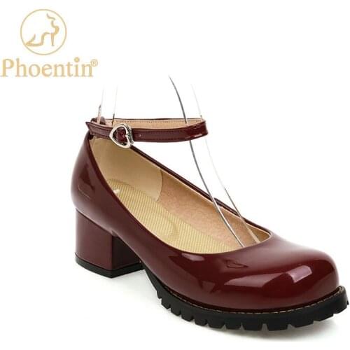 Phoentin Patent leather Mary janes shoes women 2021 mid heel round toe pumps fashion college style retro shoes size 34-46 FT1463