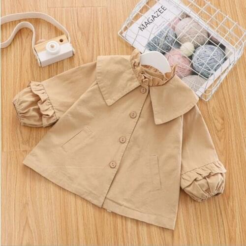 Girls' windbreaker spring and autumn 2021 new mid-length baby new foreign style Korean lace spring childrens jacket