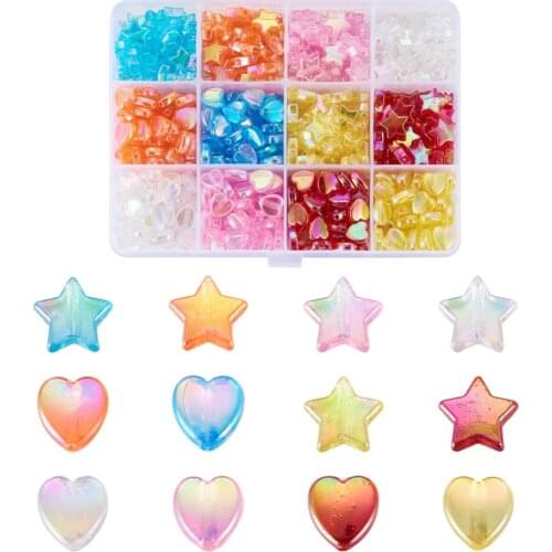 320pcs/box 8 Colors Environmental Dyed Transparent Heart Acrylic Beads 8x8x3mm Mixed Color, Hole: 1.5mm; about 40pcs/color