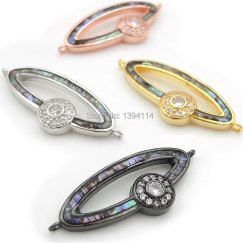 33*13*3mm Micro Pave Clear CZ Gridding Abalone Shell Eye Arc Connectors Fit For Men Or Women Making Bracelets Jewelry