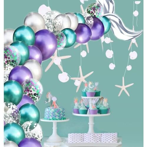 42Pcs/set Mermaid Tail Balloon Arch Foil Confetti Latex Ballons Little Mermaid Party Decorations Wedding Birthday Party Supplies