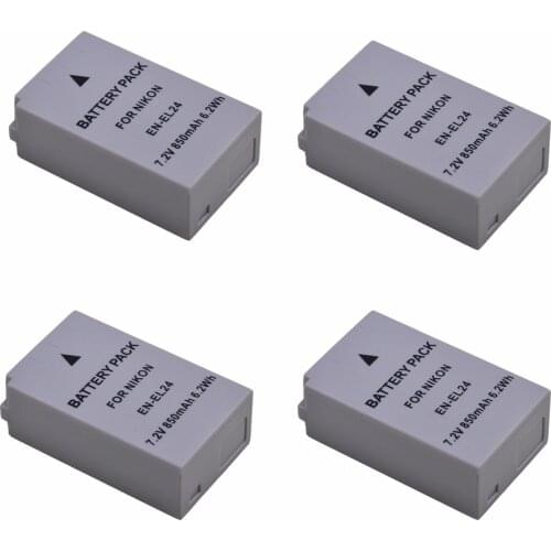 4Pcs 7.2V 850mAh EN-EL24 EN EL24 ENEL24 Rechargeable Camera Batteries for Nikon 1 J5 1J5 DL18-50 DL24-85 Digital Cameras