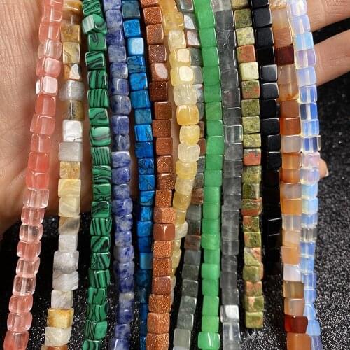 65pcs Natural Stone Beads Square for Jewelry Making Necklace Bracelet Earrings Size 6x6mm Length 40cm