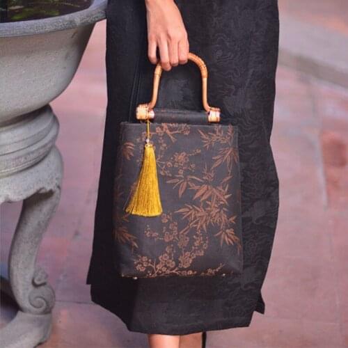 Designer female shoulder bags Silk Brocade Phone bag lady messenger bags vintage crossbody Chinese Style women Bucket bag