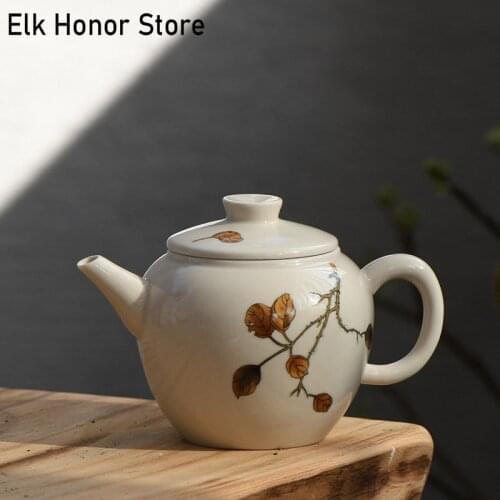 220ml Retro Porcelain Teapot Handmade Serenade To Autumn Art Honeydew Teakettle Chinese Kung Fu Tea Single Pot Gift Packaging