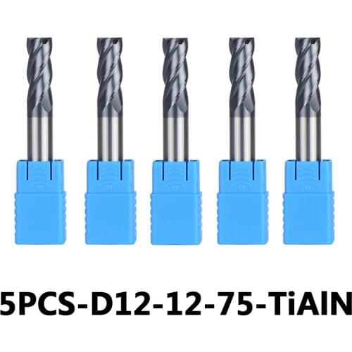 5pcs/lot D12-12-75 4-Flute Flattened Head Milling Cutters Tungsten Steel End Mills Carbide End mills HRC45 With Straight Shank