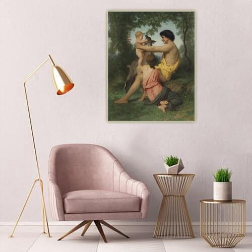 Holover Canvas Oil Painting William Adolphe Bouguereau"Idyll. Ancient Family"Aestheticism Artwork Poster Aesthetic Home Decor
