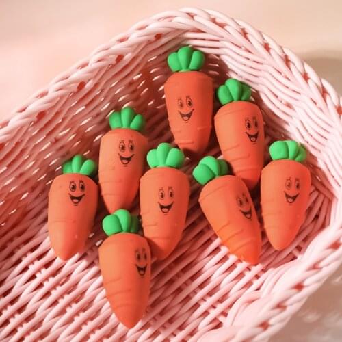 Creative Cute 2pcs carrot vegetables Pencil Eraser Rubber Novelty Kids Student Learning Office Stationery