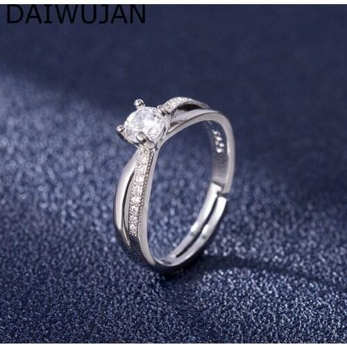 DAIWUJAN Classic Four Prong Zircon Womens Jewelry 925 Sterling Silver Adjustable Rings For Women Brand Wedding Engagement Ring