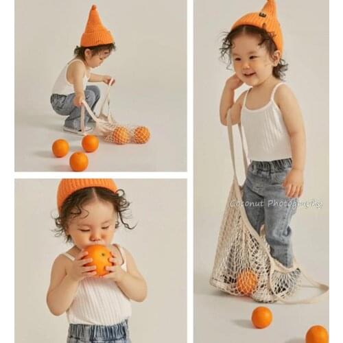 Coconut Newborn Photography Props indoor children simulation orange fruit ornaments small fresh creative woven bag net pocket