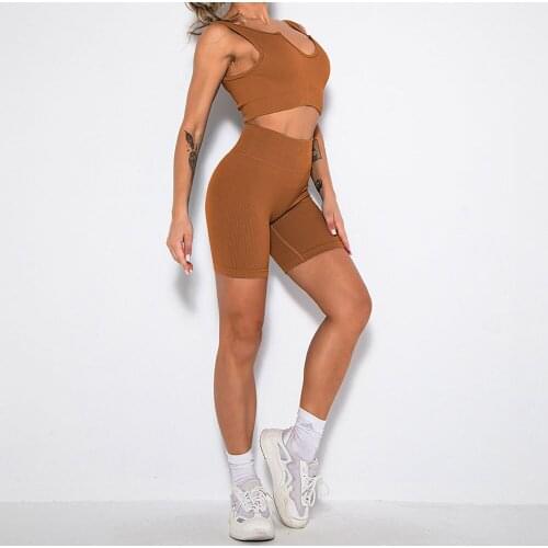 2PCS Seamless Sport Set Women Two Piece Crop Top Bra Shorts Workout Outfit Fitness Wear Run Gym Suit Female Yoga Sets Clothes