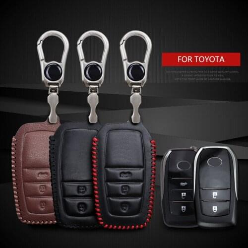 Leather Car Key Case Cover for Toyota Camry Corolla Rav4 Aygo Highlander Chr Aqua Prado Land Cruiser 200 Fortuner Tundra Keyring