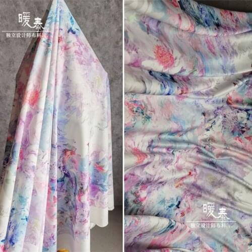 Printed Air Layer Fabric Mass of Flowers Micro Elastic DIY Patches SILHOUETTE Coat Cheongsam Skirt Dress Designer Fabric