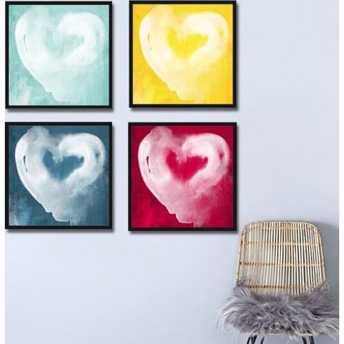 Sweet Heart Shaped Clouds Wall Art Posters Yellow Blue Green Pink Colors Nordic Love Canvas Painting and Prints for Home Decor