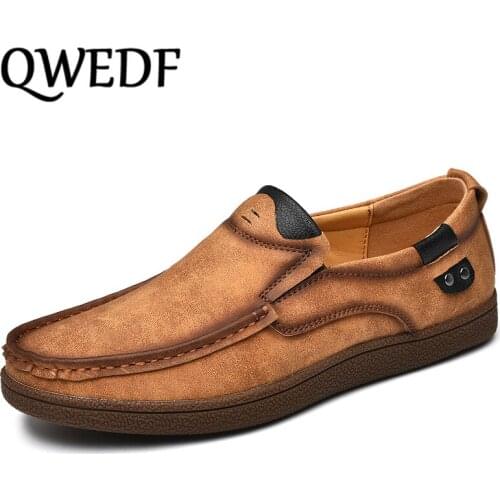 QWEDF 2019 Comfortable Men Loafers Quality Split Leather Casual Shoes 2019 Leather Shoes Men Flats Moccasins Shoes Male D1-56
