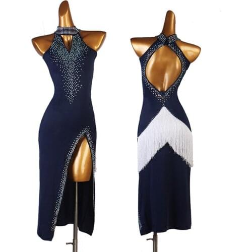 New Latin Dance Dress For Adult/Kids Sleeveless Shiny Rhinestone Fringe Rumba Stage Performance Costumes Custom Made DQL5195