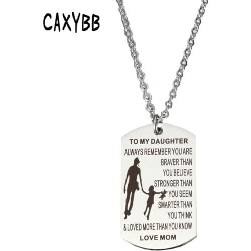 Caxybb To My Daughter Stainless steel necklace Mother and daughter necklace dog tag Pendant necklaces Engraving letters Jewelry