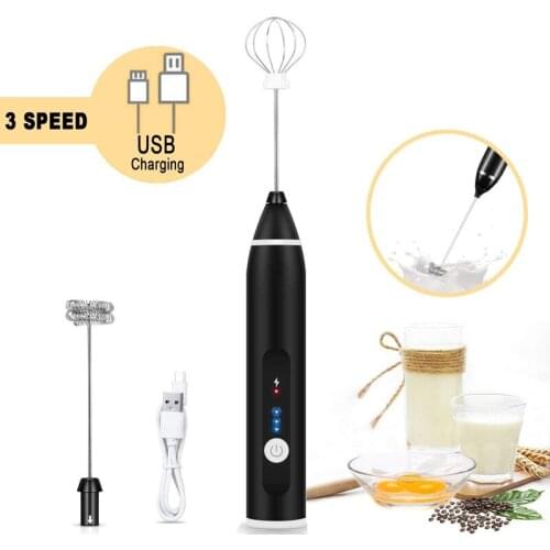 Rechargeable Milk Frother Handheld Foam Maker with Stainless Whisk for Coffee Powder Electric Portable Egg Mixer Kitchen Tool