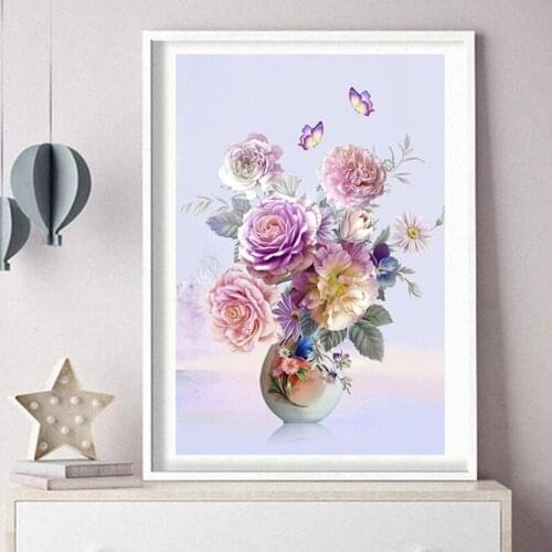 Full square 5D DIY Diamond Embroidery peony Flower Diamond Painting Scenery Flower vase Home Decoration Handicraft Holiday gift