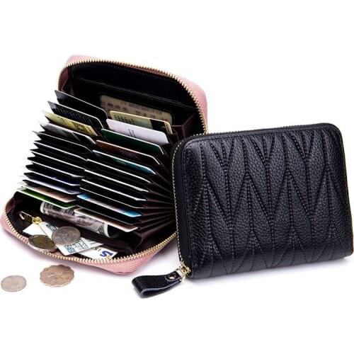 RFid Credit Card Holder Women Id Wallet Female Zipper Genuine Leather Fashion Coins Small Purs Porte Carte Card Case Luxury