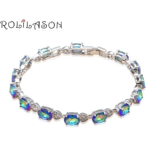 ROLILASON Anniversary Gifts Multicolor Zircon Charm Bracelets for Women Silver Health Nickel Lead Free Fashion jewelry TB894